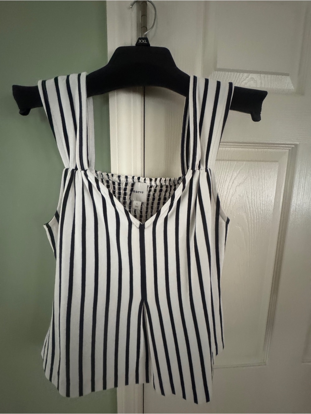 Maeve Black & White Vertical Stripe V-Neck Tank